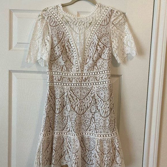 Saylor White Lace Dress Saylor Darian Lace Bridal Bachelorette Mini Dress Open Back White Saylor White Lace Dress Saylor Darian Lace Bridal Bachelorette Mini Dress Open Back White